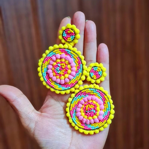 Boho <b>bead</b> earrings with turquoise design andy cascading <b>fringe</b>, unique jewelry gift - Product Image 1