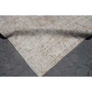 Tapis turc vintage, grand tapis de 5,4 x 9,1 pi (165 x 278 cm), tapis en laine blanc patchwork - Product Image 4