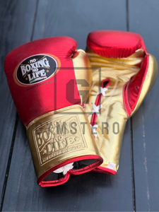 Gants de boxe personnalisés en cuir de vachette véritable, à doigts entiers, haute qualité, avec sangle de poignet réglable à boucle auto-agrippante et design lacé, compatibles écran tactile - Product Image 3