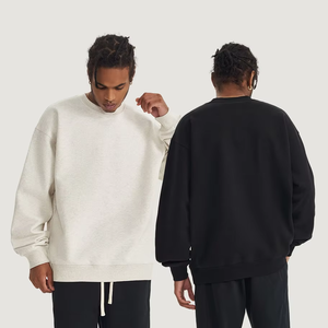 Sweatshirts pour hommes de couleur unie lâche de base personnalisé brodé rayé pull à col rond sweat-shirt décontracté Streetwear - Product Image 4