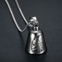 Porte-clés Clochette de protection pour moto en acier inoxydable, motif Crâne de chef tribal, porte-bonheur pour motard, approvisionnement en gros