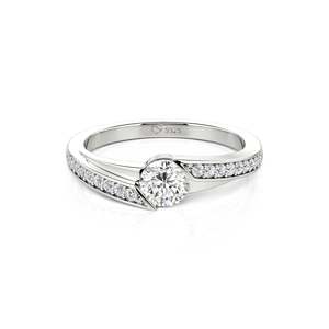 Jeulia Twist Bypass Moissanite Promise <b>Ring</b> Sterling Silver Rhodium Plated - Product Image 1