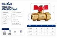 Vanne à bille en laiton à compression BMAG OEM 1/2'' DN 20 pour eau, avec poignée à levier, compatible PEX-AL-PEX