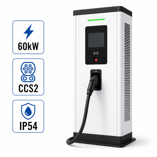 60kW High-Efficiency DC Fast Charger for Electric Vehicles CCS2 CHAdeMO GBT OCPP IP54 Commercial DC EV Charger