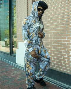 Survêtement en molleton épais d'hiver à double couche, coupe ajustée, taille serrée avec cordon de serrage, 100% coton, streetwear complet - Product Image 5