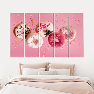 Impresión en Lienzo de Arte Moderno: Decoración Artística de Donuts Rosados, 5P: Enmarcado tipo Galería - Product Image 1