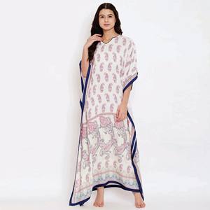 Fabricación personalizada Slim Fit Viscosa Rayón Cuello en V Medias mangas Paisley Perfection Loungewear Kaftan - Product Image 2