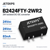 Convertisseur DC-DC isolé JETEKPS B2424FTY-2WR2 2W 24V 83mA Module d'alimentation SMD non régulé RoHS Isolation 3000VDC 82%