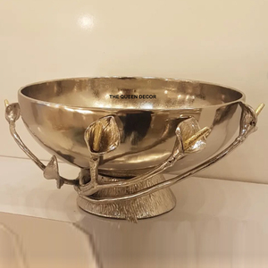 Use Decorative Nuts <b>Bowl</b> with Horn Handle Metal Shiny Polished Hammered Point Round Shape Gift <b>Bowl</b> - Product Image 6