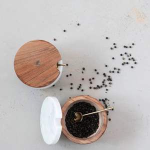 Ensemble de 2 plats à sucre de luxe en bois et en marbre de qualité supérieure à la mode outil d'ustensiles de récipient à sucre moderne rond - Product Image 3