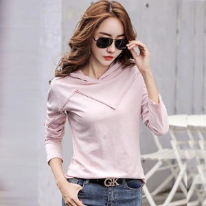 T-shirt décontracté pour femmes en patchwork, manches longues, à capuche, en coton de bambou, taille plus, pour un port quotidien confortable, automne-hiver - Product Image 1