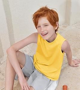 เสื้อกล้ามเด็กผู้ชาย สีเหลืองล้วน คอกลม แขนกุด สำหรับเล่นกีฬากลางแจ้ง - Product Image 5