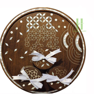 Top Selling Lacquer <b>Round</b> Serving <b>Tray</b> OEM with Dishes Plates for Table Decoration Ramadan Serving <b>Tray</b> Handmade From Vietnam - Product Image 4