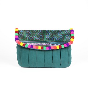 Eco-Friendly Cover Cotton Classic Traditional Event Women Big Pleated <b>Purse</b> With Brocade Cover and Ball Tassel - Product Image 3