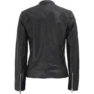 Women's Winter Slim Leather Jacket Fashionable Breathable Denim Stand Collar Wholesale New Genuine Outdoor Customized Colors - Product Image 5