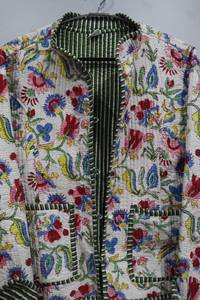 Hecho a mano elegante indio mujer ligera Otoño/Invierno chaqueta algodón estampado Floral acolchado rayas Lino botón transpirable - Product Image 5