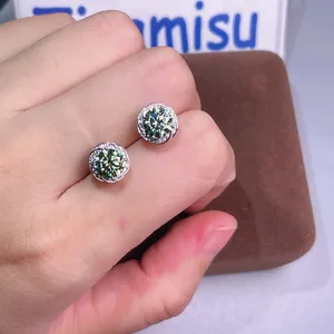 Pendientes de Botón Florales de Plata de Ley 925 con Moissanita Verde Redonda de 1 Quilate, Chapados en Oro, para Bodas, Fiestas, Compromisos, Regalo - Product Image 2