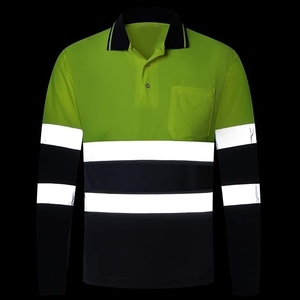 Vente en gros Logo personnalisé haute visibilité pour polos manches longues bandes réfléchissantes col contrasté vêtements de sécurité tricotés haute visibilité - Product Image 2