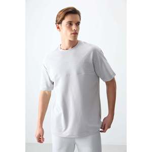 T-shirt basique pour homme en coton texturé épais et doux, coupe ample - 88378 - Stone - Product Image 1