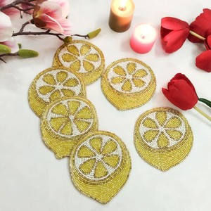 Handmade Beaded Lemon Slice <b>Tea</b> Coaster <b>Set</b> of Six Decorative Table Mats Unique Artisan Gift <b>for</b> Home Decor - Product Image 3
