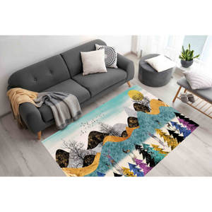 Alfombra Estampada con Diseño de Bosque Abstracto - Fácil de Limpiar, Diseño de Ciervos, Alfombra Suave No Tejida - Product Image 4