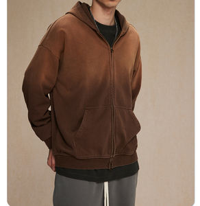 Logotipo bordado personalizado liso 450 GSM lavado ácido de peso pesado cremallera completa Sudadera con capucha teñida con lazo - Product Image 5