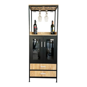 ตู้บาร์ไม้สำหรับเก็บไวน์พร้อมโครงเหล็กและที่วางแก้ว - Product Image 1