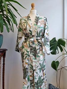 Pur coton indien bloc imprimé été Kimono Floral plage dissimulation confortable Robe de maternité Rose pêche longueur au sol naturel - Product Image 2