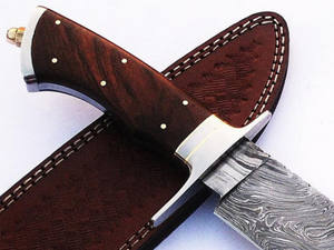 GAINE DE CUIR BOIS D'OLIVIER Personnalisable Couteau Bowie de Chasse en Acier Damas Fait à la Main Beau Fabricant de Couteaux Personnalisables OEM DIY - Product Image 3