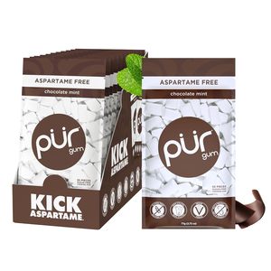 Goma PUR |   Chicle Sin Aspartamo |   100% Xilitol |   Goma de mascar con sabor a menta y chocolate natural, 55 piezas (paquete de 12) - Product Image 2