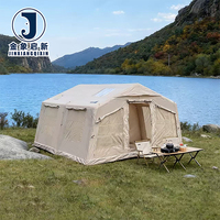 Tente de camping gonflable en PVC Oxford, quatre saisons, portable, anti-UV, imperméable, kaki, pompe à air 6, pour famille, 4 personnes, une chambre