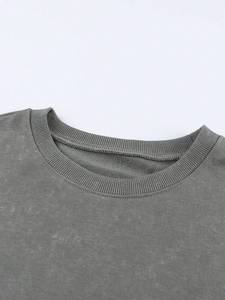 Gris surdimensionné fente ourlet sweat femmes coton lourd polaire col rond pull palangre goutte épaule Logo personnalisé Streetwear - Product Image 4