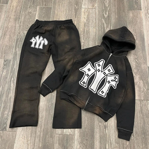 Chándal Vintage Lavado al por Mayor |   Conjunto Deportivo Urbano de Peso Pesado con Logotipo Personalizado Estampado |   Conjunto de Sudadera con Capucha y Pantalones Deportivos - Product Image 3