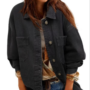 แจ็คเก็ตยีนส์แขนยาวทรงหลวมแบบมีรูระบายอากาศ สไตล์แฟชั่น ล้างสีอ่อน สำหรับผู้หญิง ขายส่ง รับสั่งทำ - Product Image 1