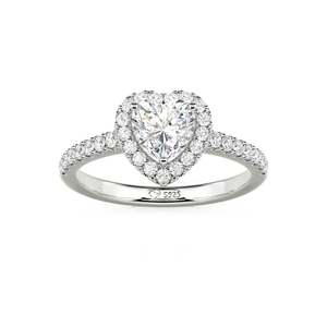 Bague de fiançailles Jeulia en platine plaqué rhodium avec diamant taille cœur halo - Product Image 3
