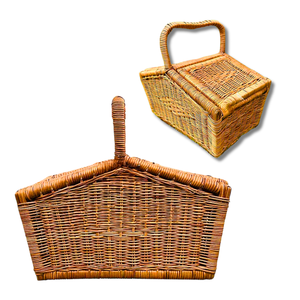 Cadre en bois rustique panier en rotin panier pique-nique avec couvercle du Vietnam grand panier de récolte en osier pour les réunions de famille - Product Image 1