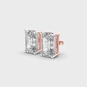 IGI Certified Lab Grown <b>Emerald</b> Cut Diamond <b>Stud</b> Earrings 14K Yellow / White / Rose Gold Solitaire Diamond Earrings - Product Image 5