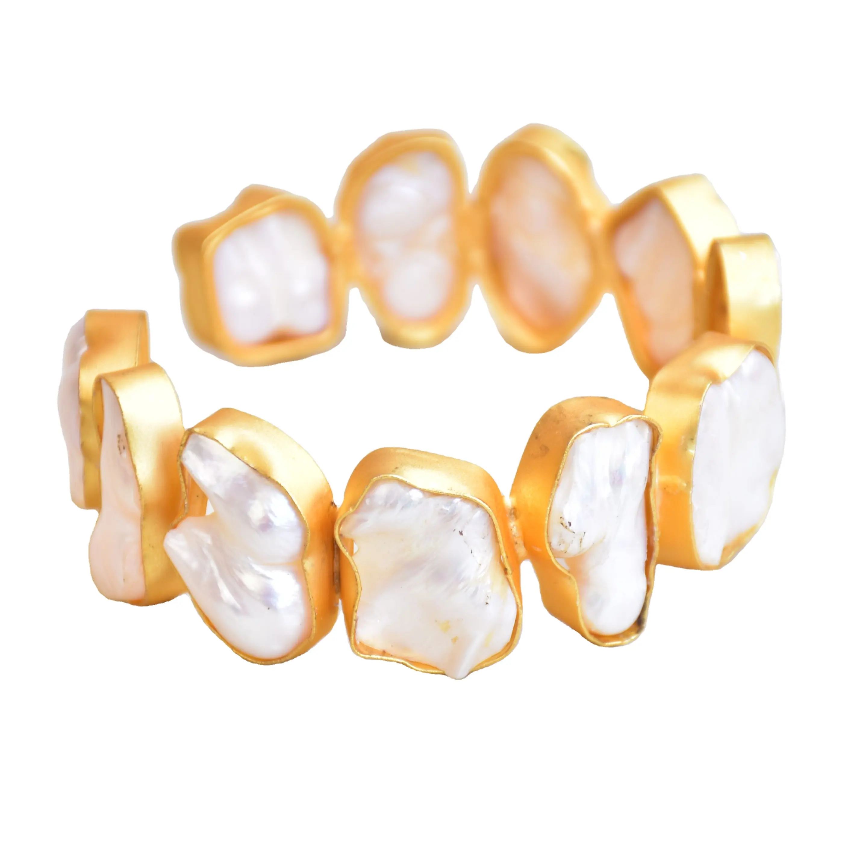 Freshwater Pearl bridal statement bangle Baroque statement bracelet cuff Gold plated jewelry 2022