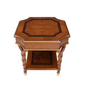 Mesa Auxiliar Octogonal de Lujo en Madera de Caoba con Dos Niveles de Almacenamiento y Patas en Espiral Talladas a Mano para un Interior Clásico del Hogar - Product Image 1