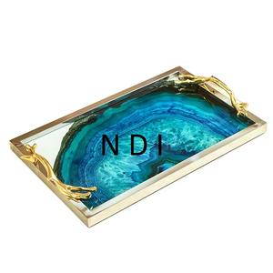 Plateau de service avec poignées plaqué or finition décoration restauration utilisation plateau de service pour thé café petit déjeuner plateau de serveur - Product Image 3