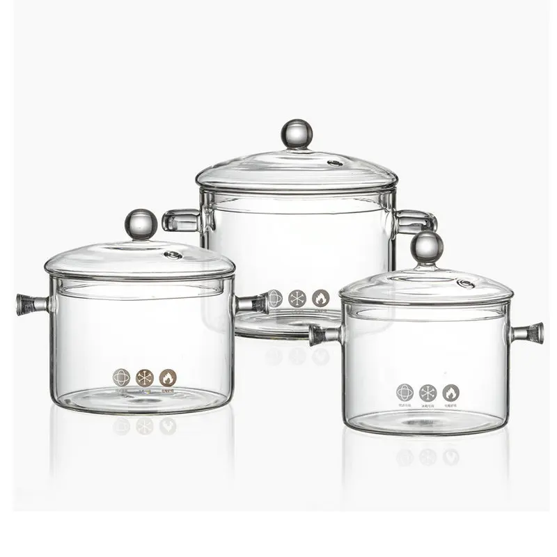 Прозрачная кастрюля большой емкости с двумя ушками столовая посуда кастрюля Мини Бытовая бытовая Лапша из боросиликатного стекла