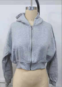 Street Wear Drop Shoulder Hoodie Dark <b>Grey</b> <b>Fleece</b> Long Sleeve Cropped <b>Jackets</b> Sweater Crop Top Zipper Hoodie for Women Hoodies - Product Image 6