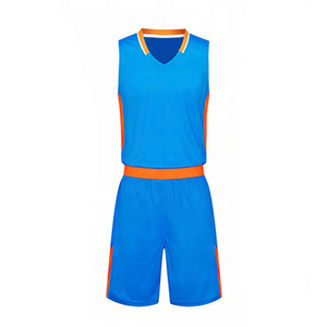 Custom Basketball Jersey Set Blue Orange V-Neck Sleeveless Quick Dry 100% Polyester Unisex Adult Athletic Wear - Product Image 3