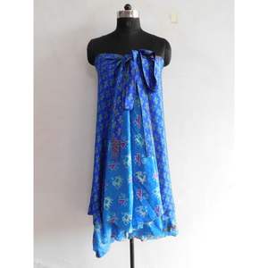 Jupe de Sari en soie bleue faite à la main Vintage 2 couches Magic Wrap réversible imprimé floral robe de danse du ventre ceinture Style décontracté naturel - Product Image 3