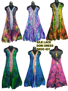 Nuevo Vestido Largo Estilo Bohemio Gitano Hippie con Estampado Digital Tie-Dye de Encaje de Seda 100% Vintage, Cintura Natural, Holgado - Product Image 3