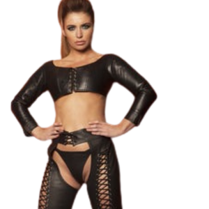 Minifalda de Cuero Negro para Mujer, Estilo BDSM, con Espalda Descubierta y Detalle de Correa, para Fetichismo - Product Image 4