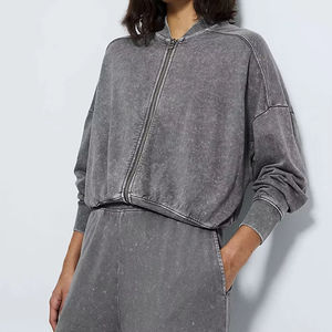 ชุดเซ็ตเสื้อฮู้ดดี้และกางเกงจ็อกเกอร์ผ้าคอตตอนหนานุ่มฟอกสีสไตล์วินเทจสำหรับผู้หญิง สตรีทแวร์พรีเมียม รับผลิตตามสั่ง ขายส่ง - Product Image 5