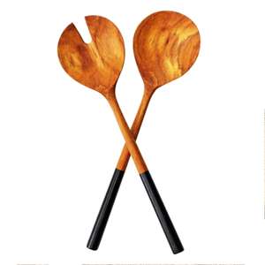 Ensemble de 2 couverts à salade en bois trempé noir faits à la main outils de cuisine uniques KETCHENWAR - Product Image 1