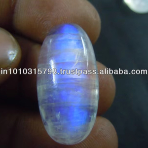 Piedra Lunar Arcoíris (Cabujón Ovalado) - Efecto Fuego Azul - Origen Indio (27243) - Certificado por Terceros - Para Fabricación de Collares - Product Image 1