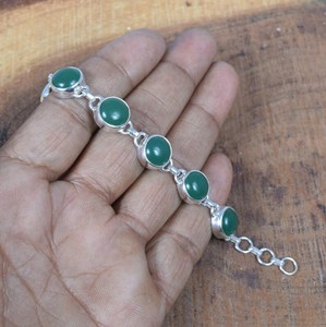 Handmade Luxury Green Onyx Sterling <b>Silver</b> Adjustable <b>Charm</b> <b>Bracelet</b> GIA Certified Gemstone Jewelry Elegant Gift for Women - Product Image 4